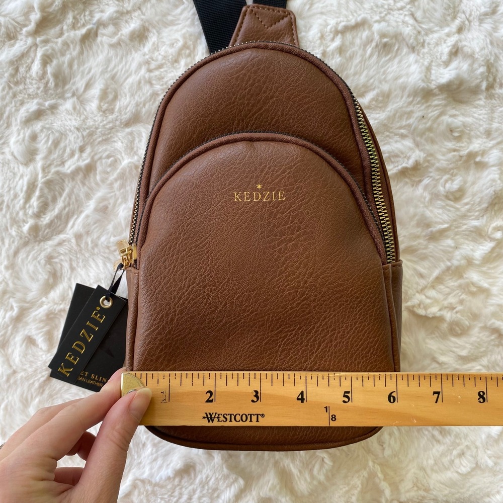 Kedzie Sunset Sling Bag Mini Backpack Chestnut Brown Vegan Leather Crossbody NWT - Picture 9 of 11